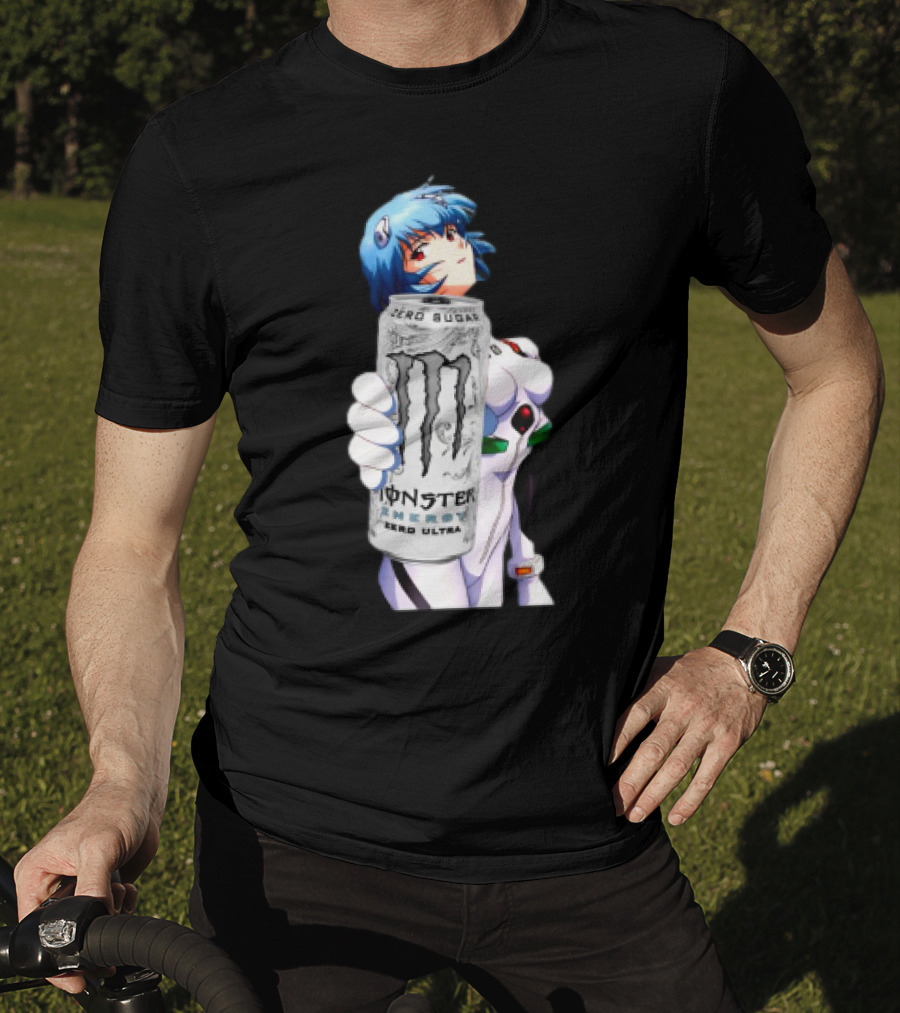Rei Monster Energy Zero Ultra Crossover With Blue Hair Anime Character T-Shirt