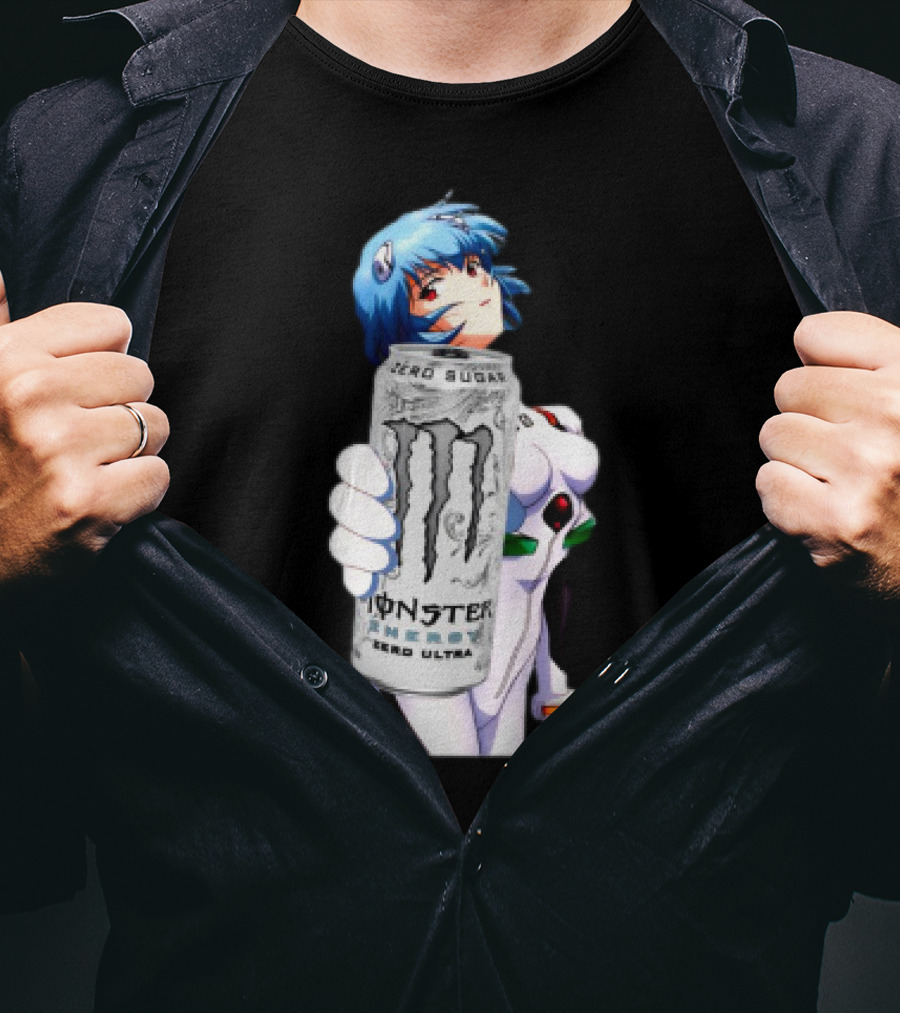 Rei Monster Energy Zero Ultra Crossover With Blue Hair Anime Character T-Shirt