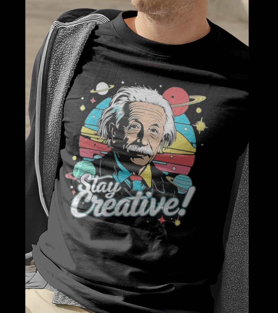 Albert Einstein Stay Creative Vintage Planets Space Theme T-Shirt