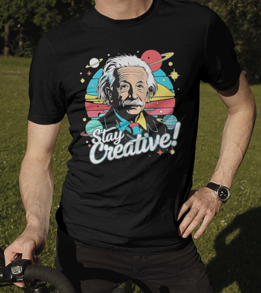 Albert Einstein Stay Creative Vintage Planets Space Theme T-Shirt