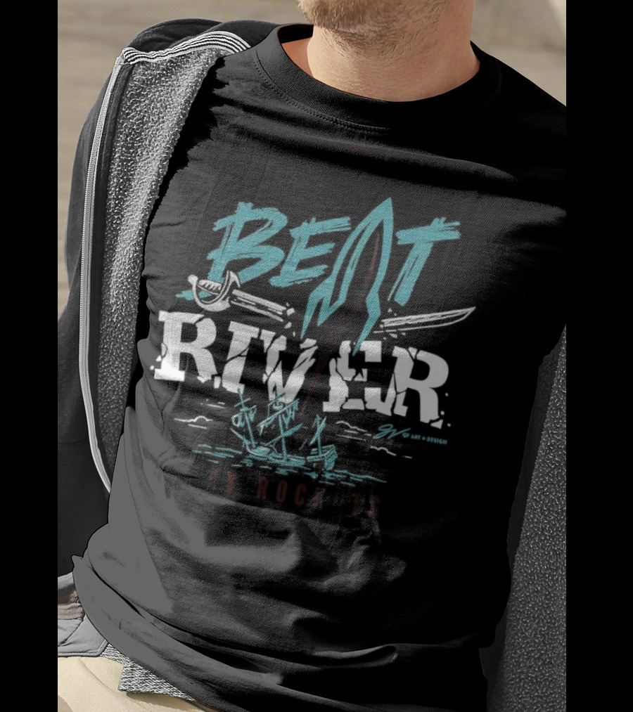 Beat River Bay Rockets Retro Rocket Logo Colorful Text T-Shirt
