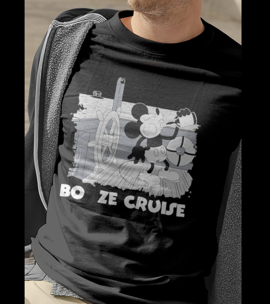 Booze Cruise Cartoon Character With On Vintage Sailing Scene T-Shirt