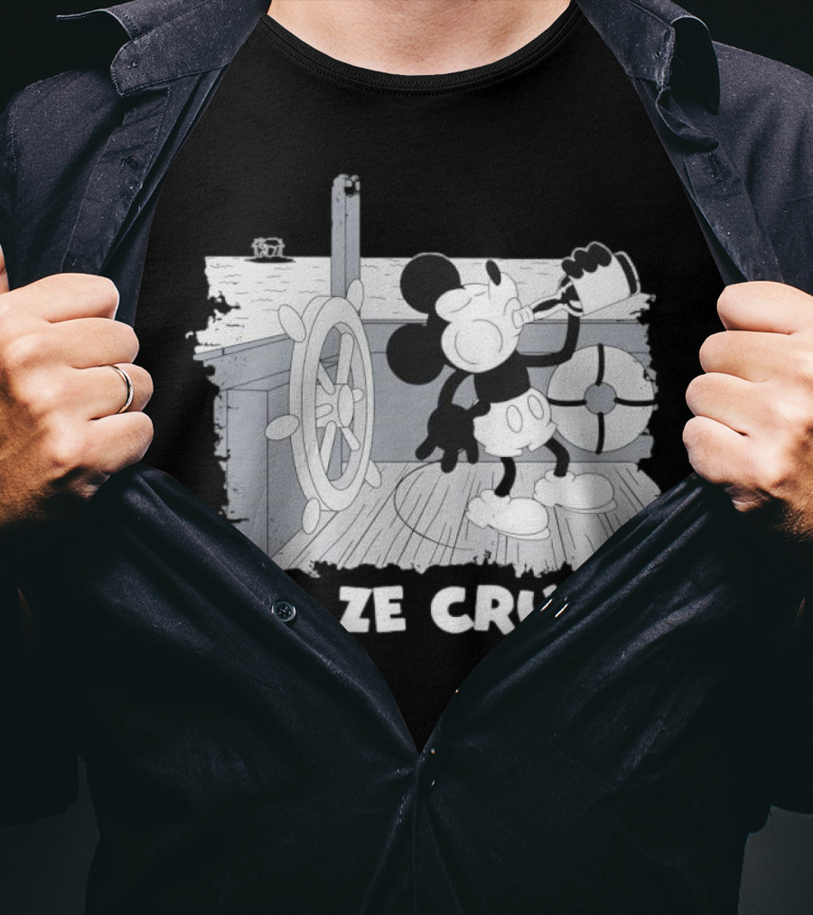 Booze Cruise Cartoon Character With On Vintage Sailing Scene T-Shirt