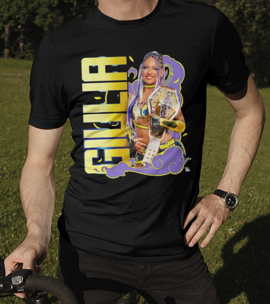 Giulia Smoke Champion Wrestling Character With Belt And Yellow Purple Accents T-Shirt