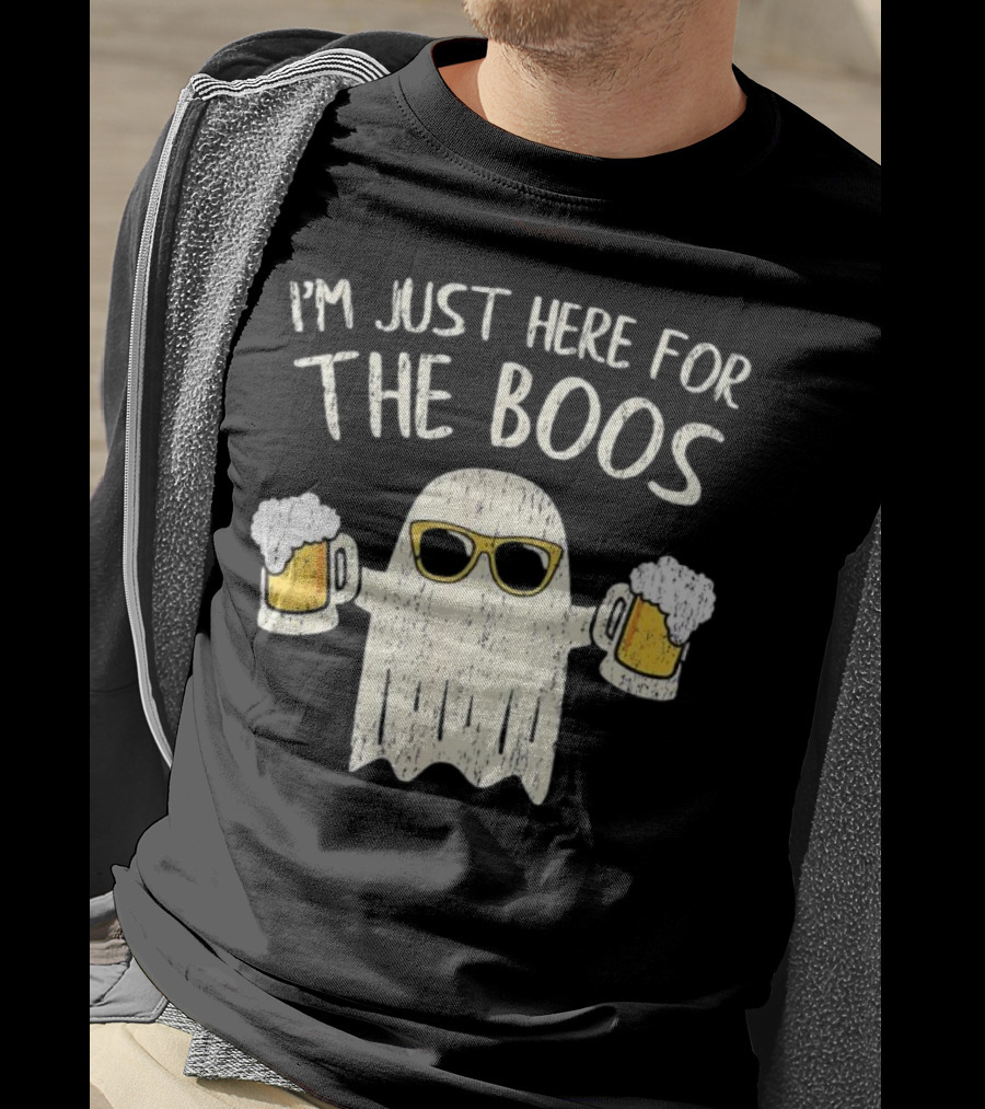 I'm Just Here For The Boos Funny Ghost Sunglasses Beer S T-Shirt