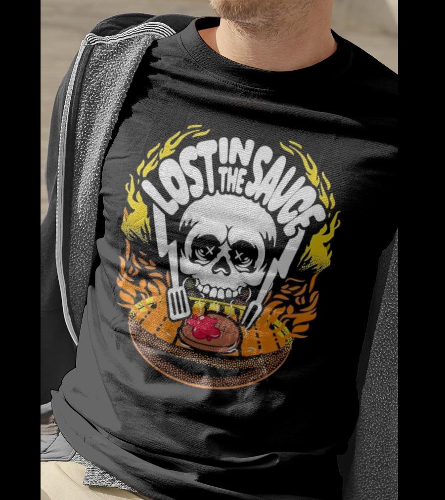 Lost In The Sauce Skull Forks Flames T-Shirt