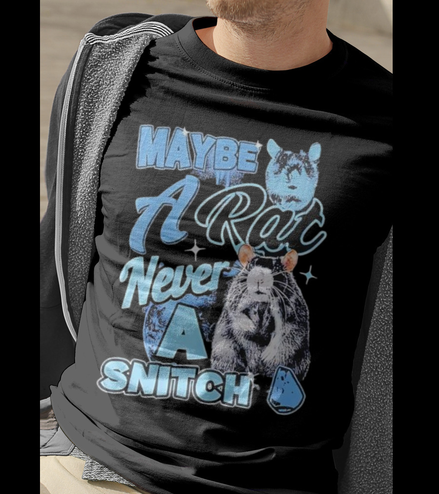 Maybe A Rat Never A Snitch Cute Cartoon Rat Art Blue Aesthetic T-Shirt
