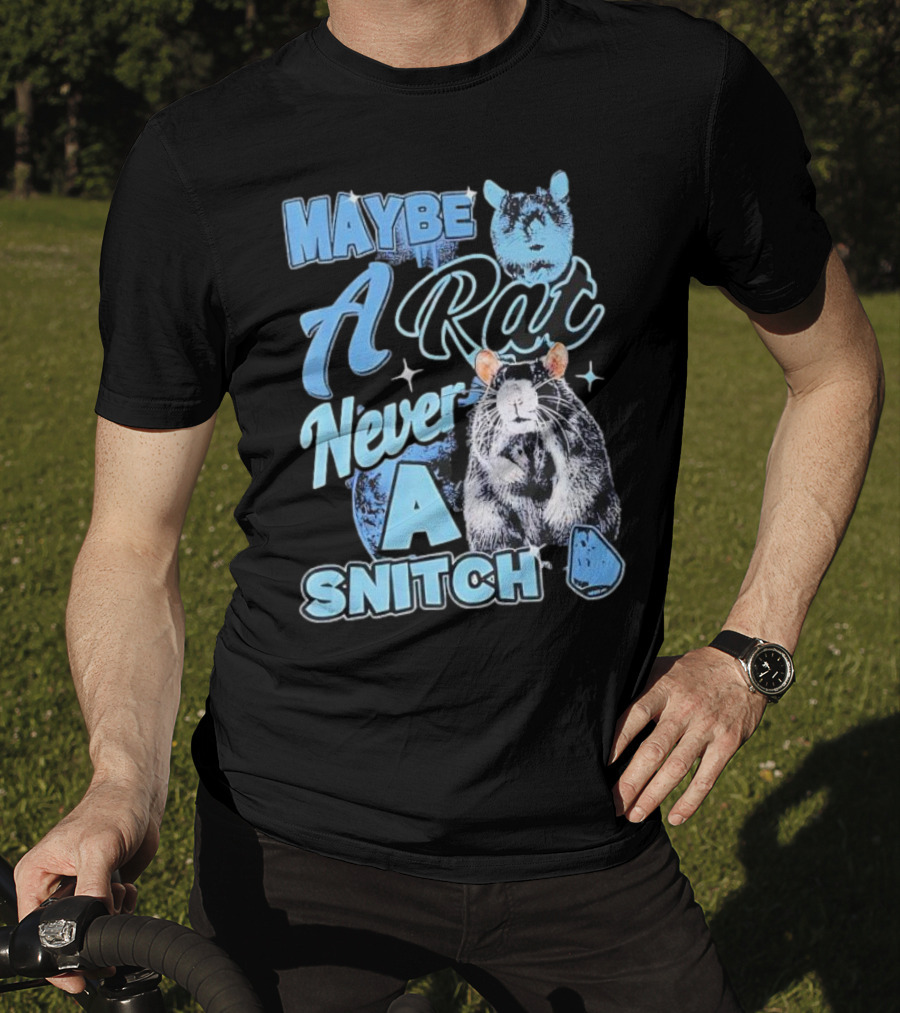 Maybe A Rat Never A Snitch Cute Cartoon Rat Art Blue Aesthetic T-Shirt