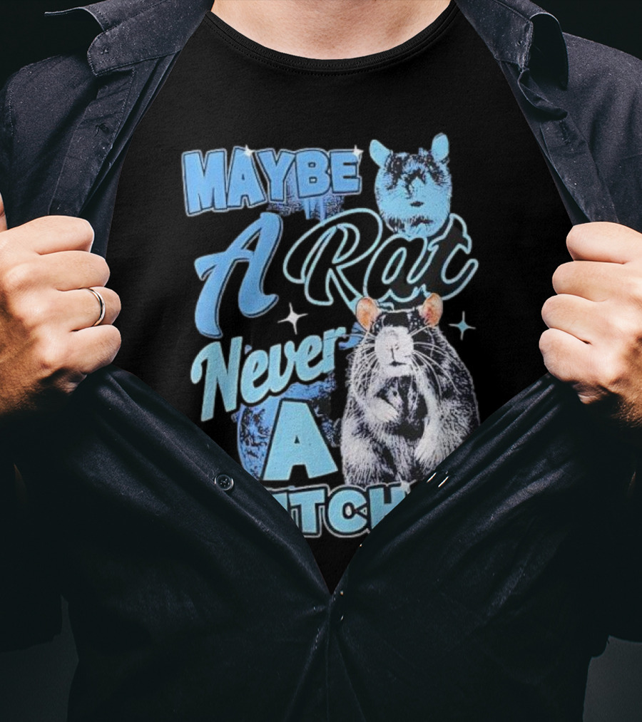Maybe A Rat Never A Snitch Cute Cartoon Rat Art Blue Aesthetic T-Shirt