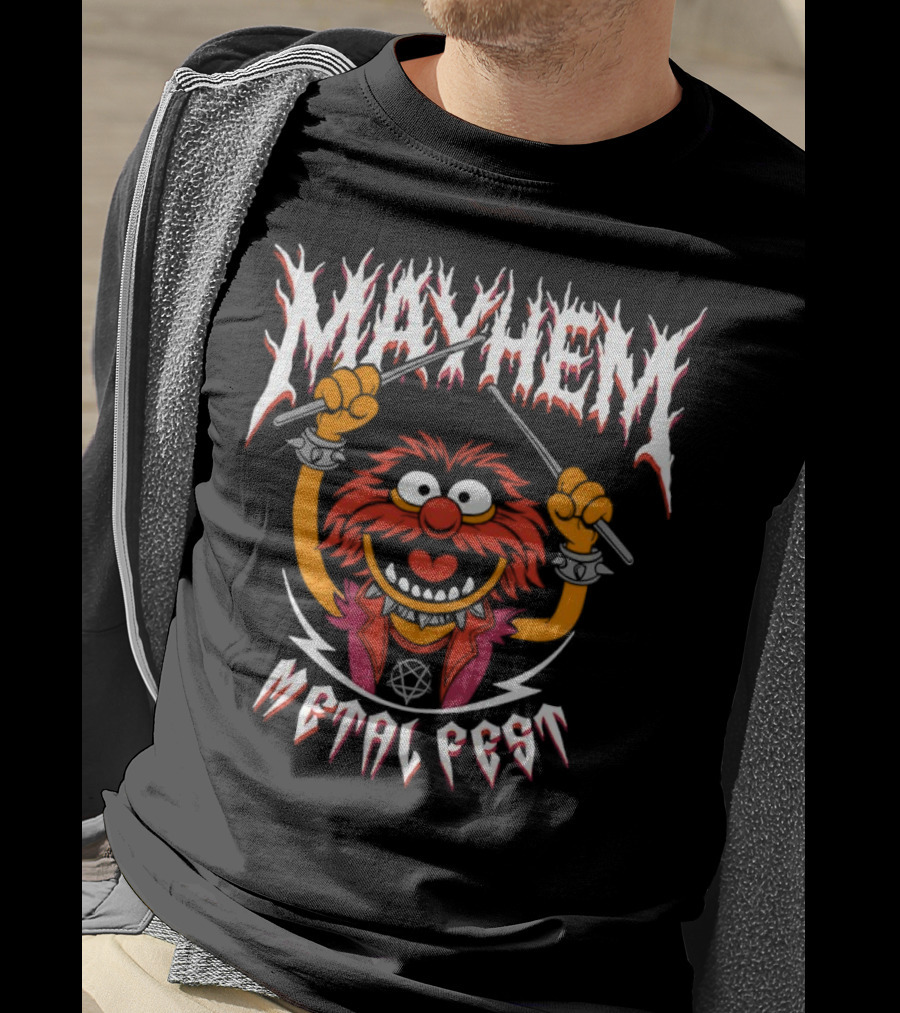 Mayhem Metal Fest Animal Muppets Character Rock Drummer T-Shirt