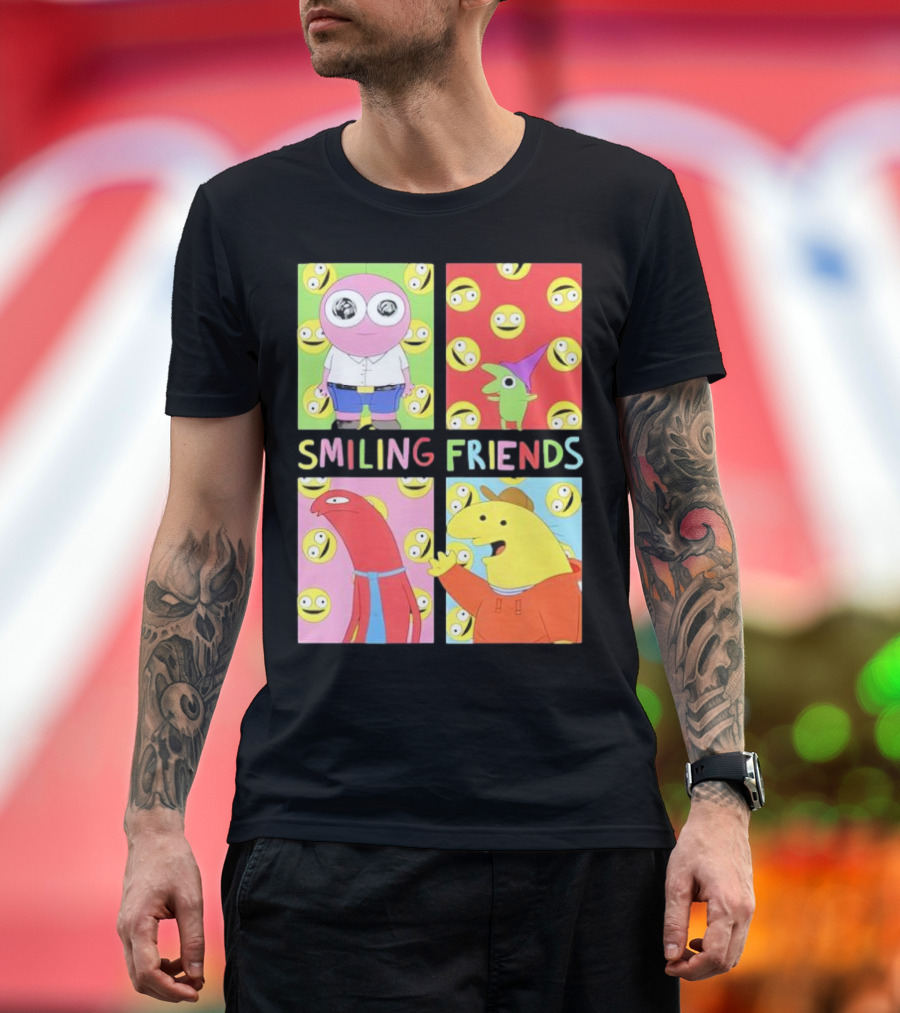 Smiling Friends Character Grid Pop Art Funny Cartoon Faces T-Shirt