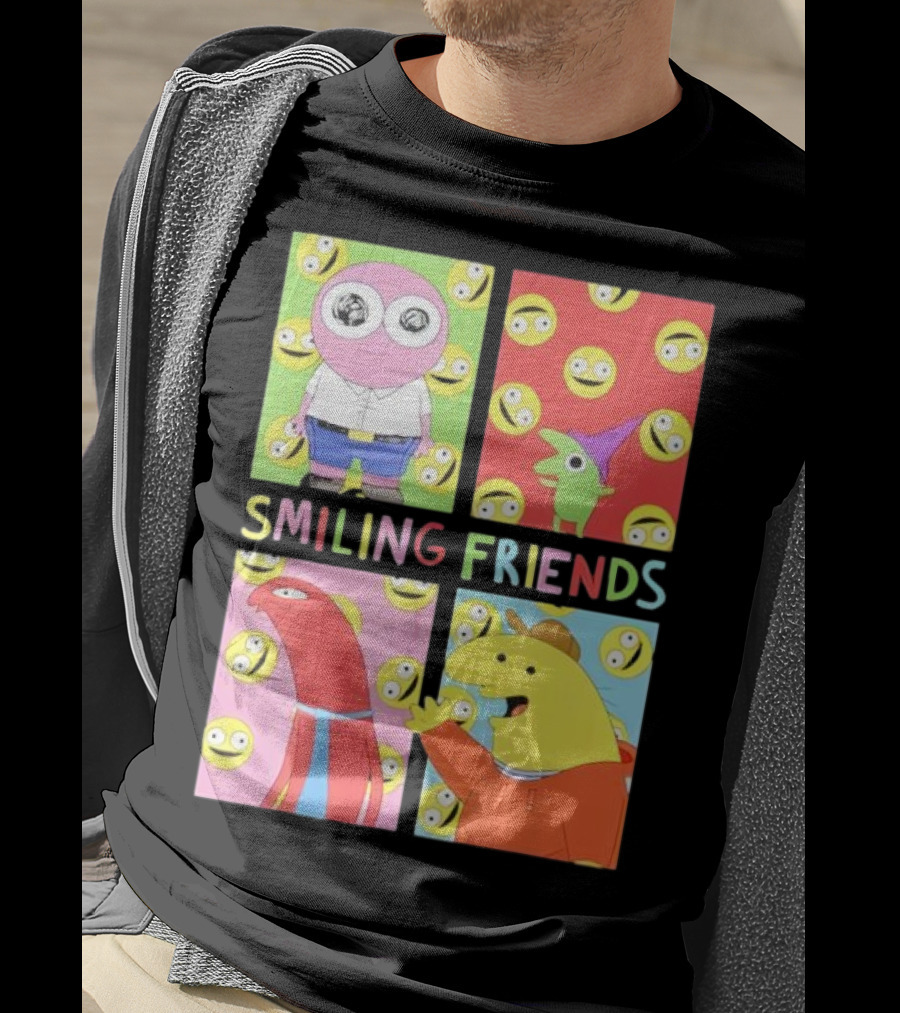 Smiling Friends Character Grid Pop Art Funny Cartoon Faces T-Shirt