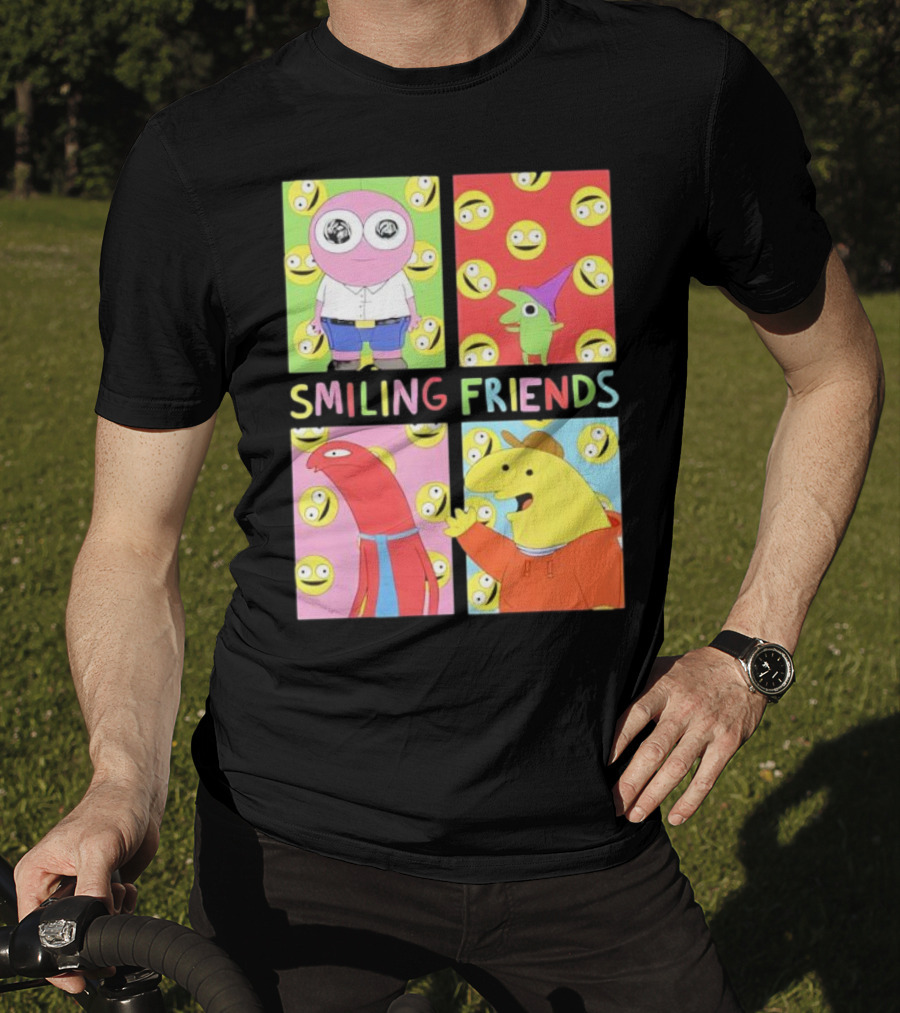 Smiling Friends Character Grid Pop Art Funny Cartoon Faces T-Shirt