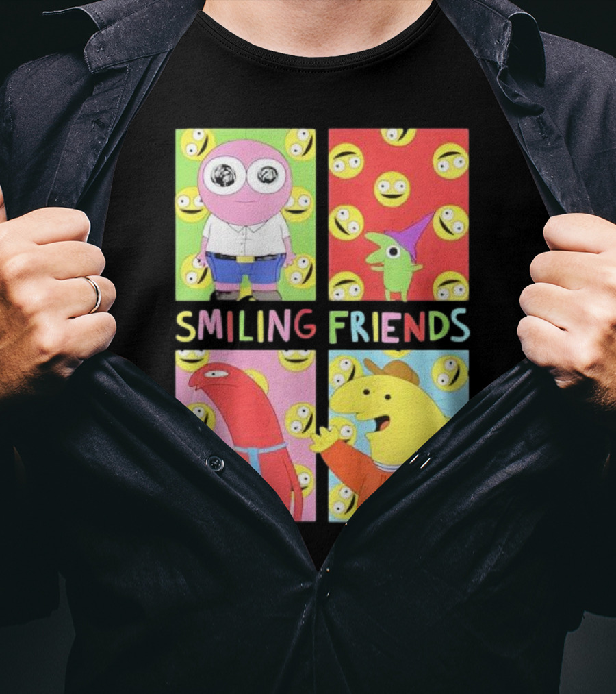 Smiling Friends Character Grid Pop Art Funny Cartoon Faces T-Shirt