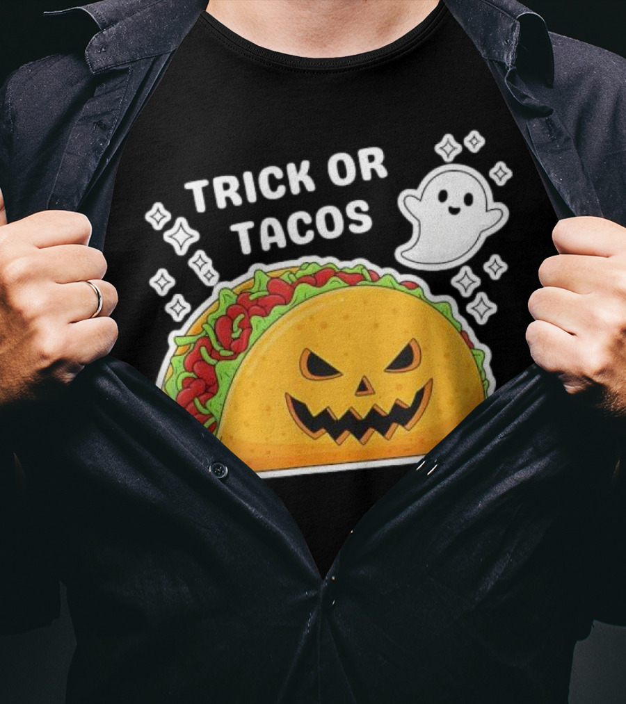 Trick Or Tacos Spooky Jack-o-lantern Halloween Mexican Food T-Shirt