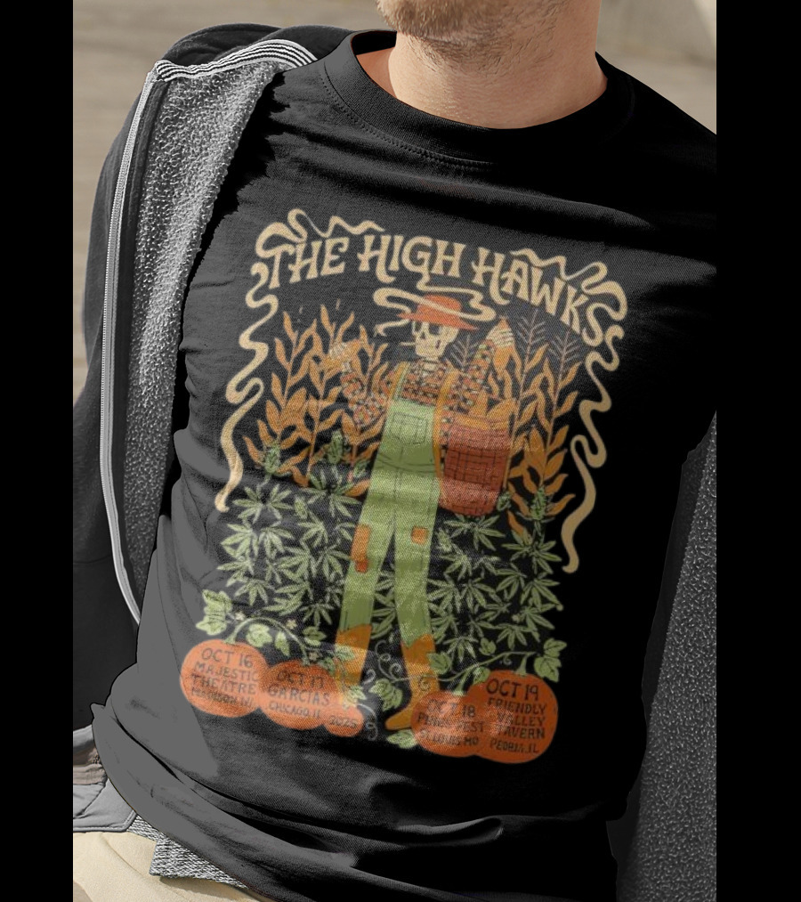 The High Hawks Halloween 2025 Tour Majestic Theatre Garcia's Pines Fest Friendly Valley Tavern T-Shirt