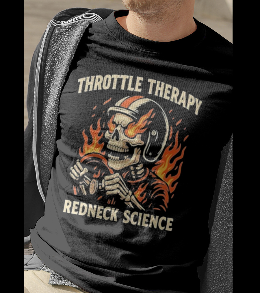 Throttle Therapy Redneck Science Flaming Skeleton T-Shirt