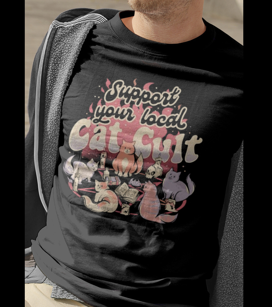 Support Your Local Cat Cult Adorable Feline Gathering T-Shirt