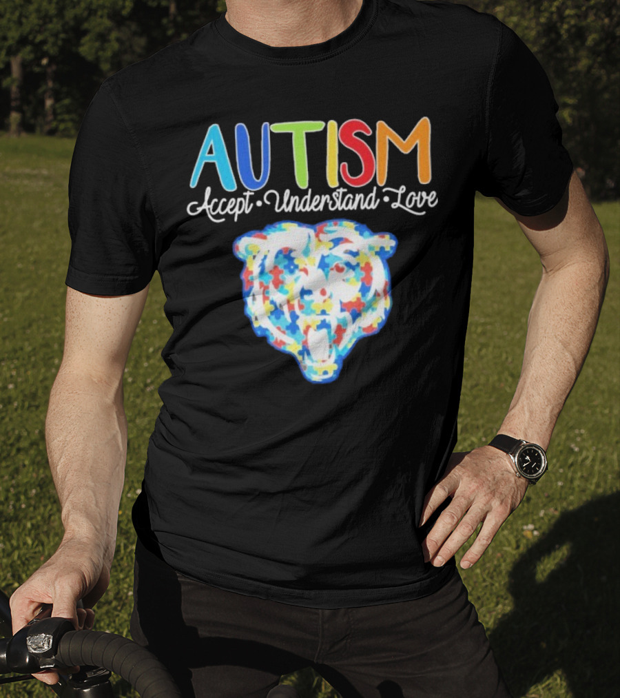 Chicago Bears Autism Accept Understand Love Puzzle Piece Bear T-Shirt