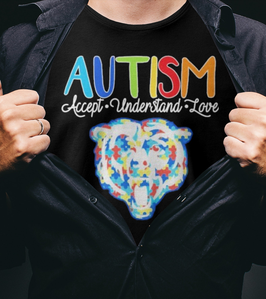 Chicago Bears Autism Accept Understand Love Puzzle Piece Bear T-Shirt