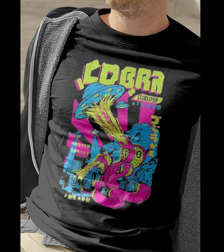 Cobra Starship UFO Fire Breathing City Attack Neon Art T-Shirt
