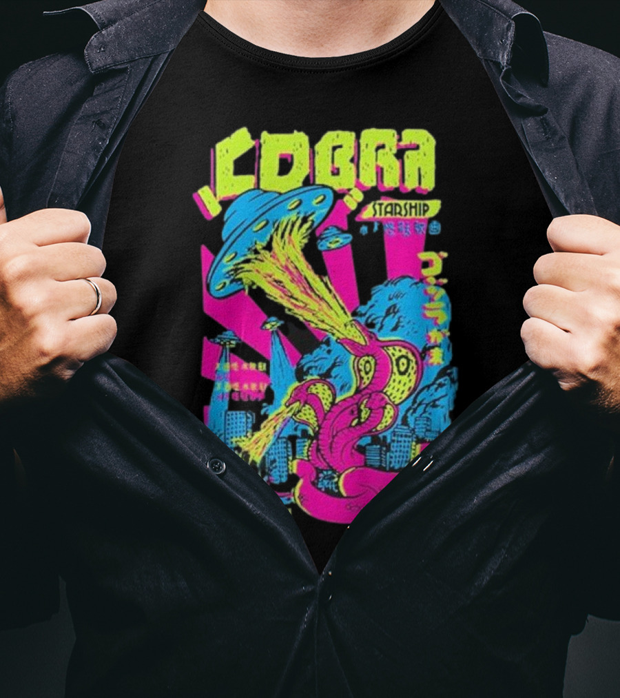 Cobra Starship UFO Fire Breathing City Attack Neon Art T-Shirt