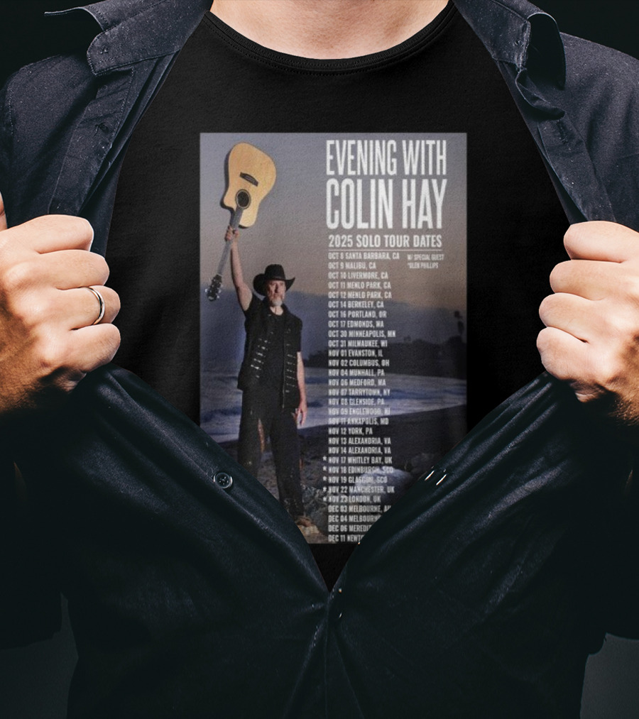 Evening With Colin Hay 2025 Solo Tour Dates Guitar Event Featuring Glen Phillips T-Shirt