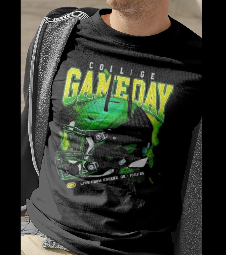 College GameDay Green Football Helmet October Live From Eugene OR 10 11 25 T-Shirt