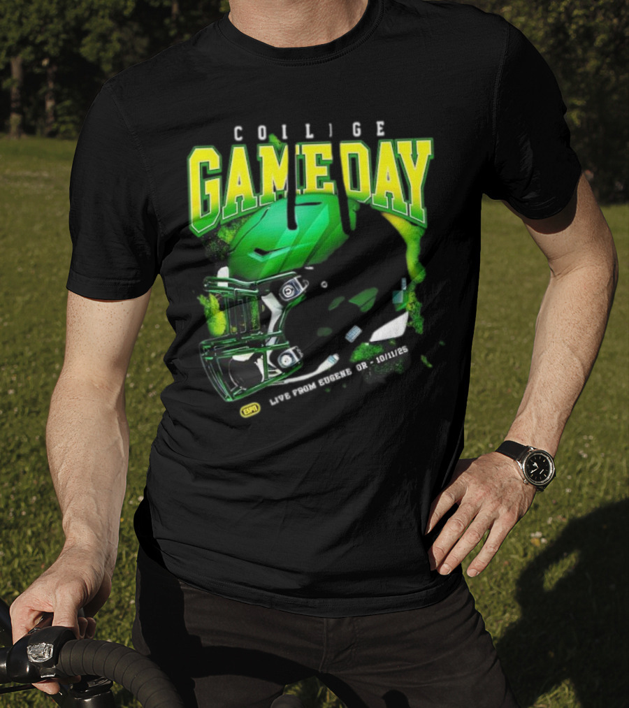 College GameDay Green Football Helmet October Live From Eugene OR 10 11 25 T-Shirt