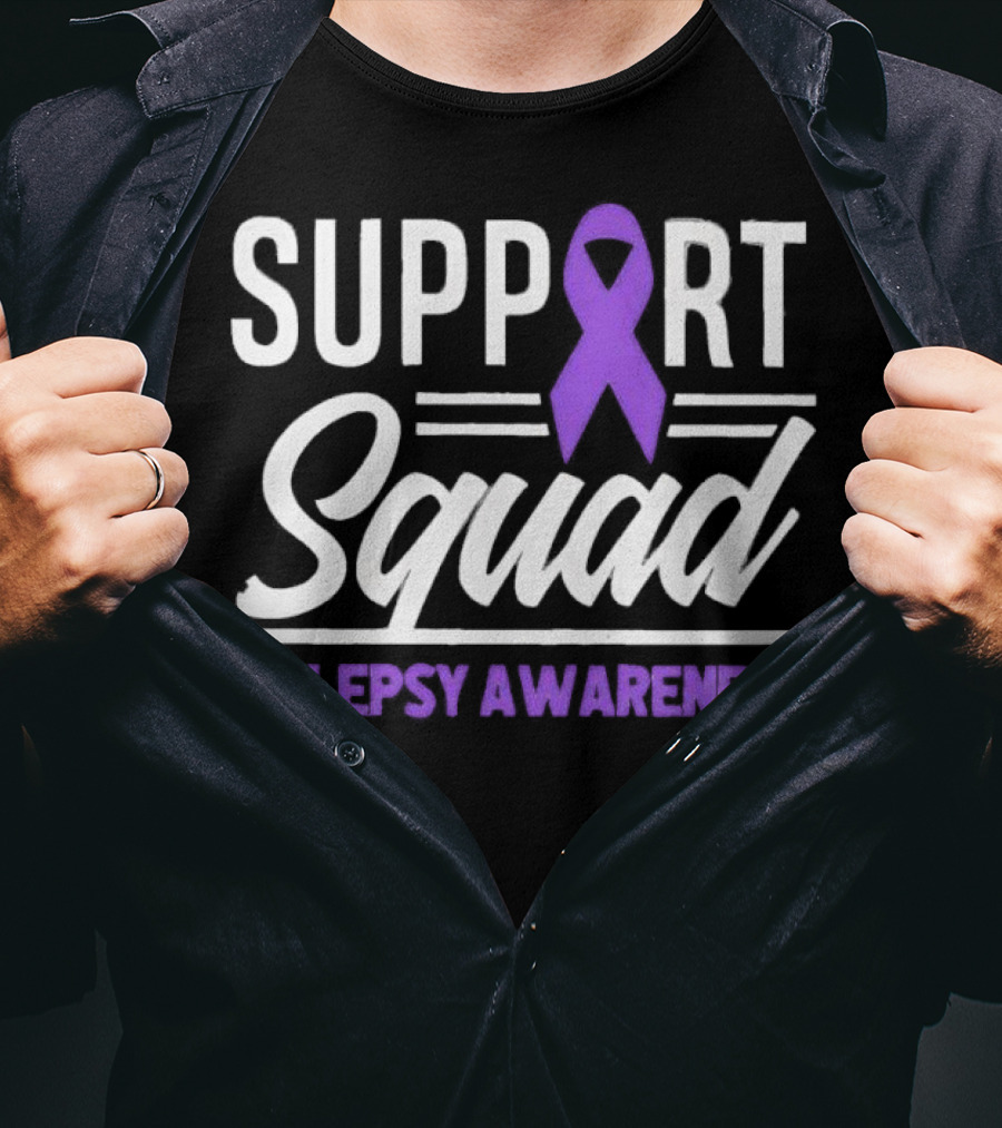 Support Squad Epilepsy Awareness Purple Ribbon T-Shirt