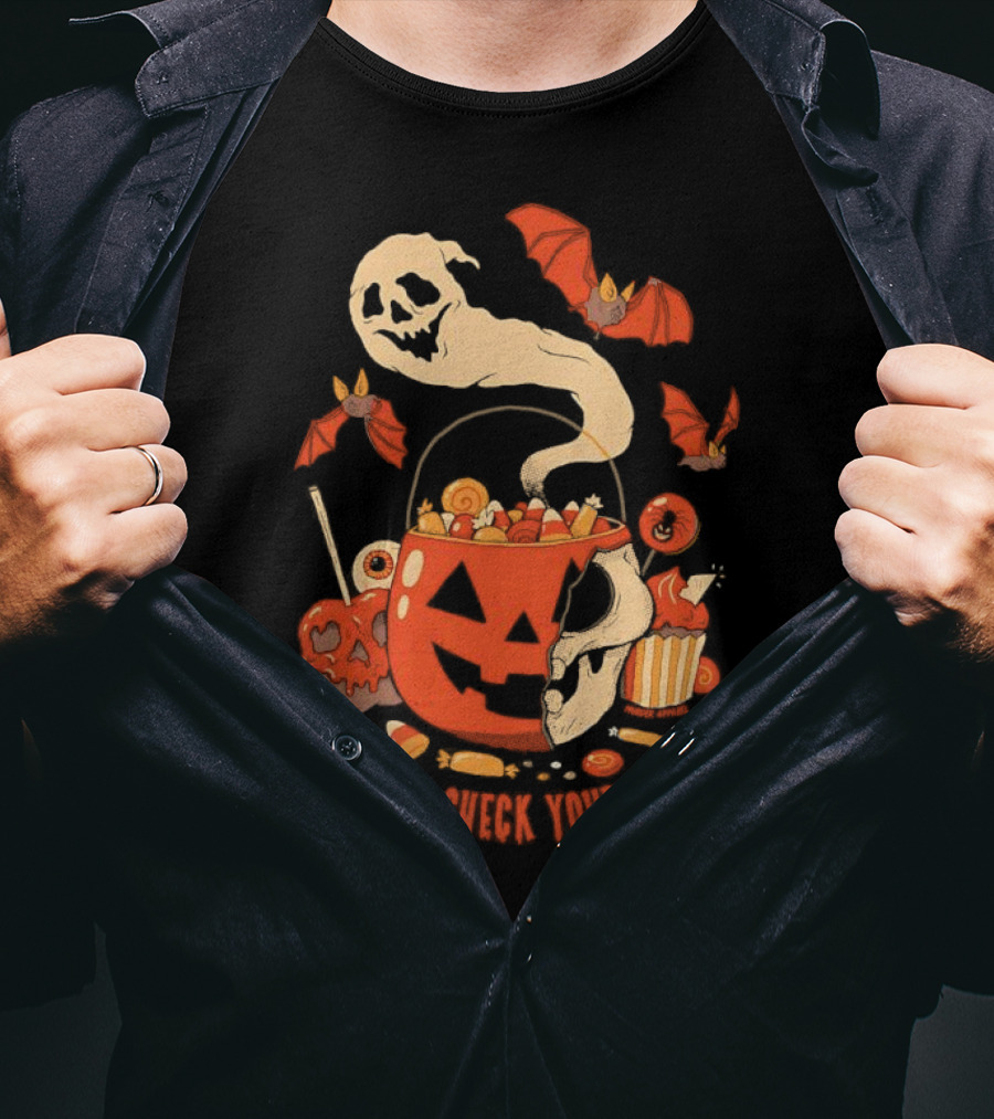 Halloween Always Check Your Candy Spooky Jack-O'-Lantern Ghost Bats And Sweets T-Shirt