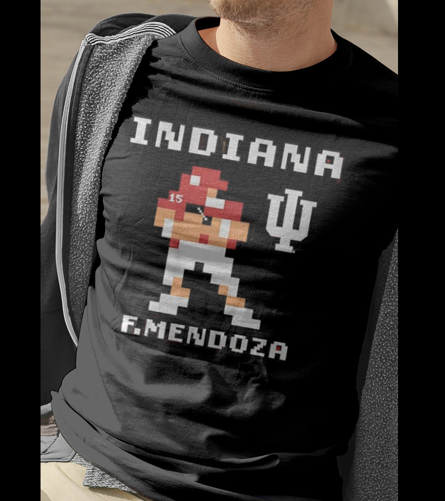 Indiana Football F. Mendoza Retro Pixel Art Player Number 15 T-Shirt