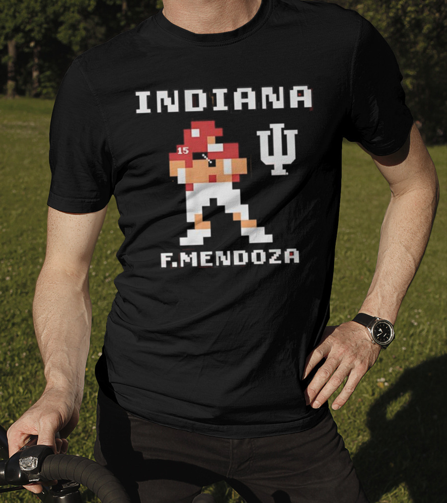 Indiana Football F. Mendoza Retro Pixel Art Player Number 15 T-Shirt