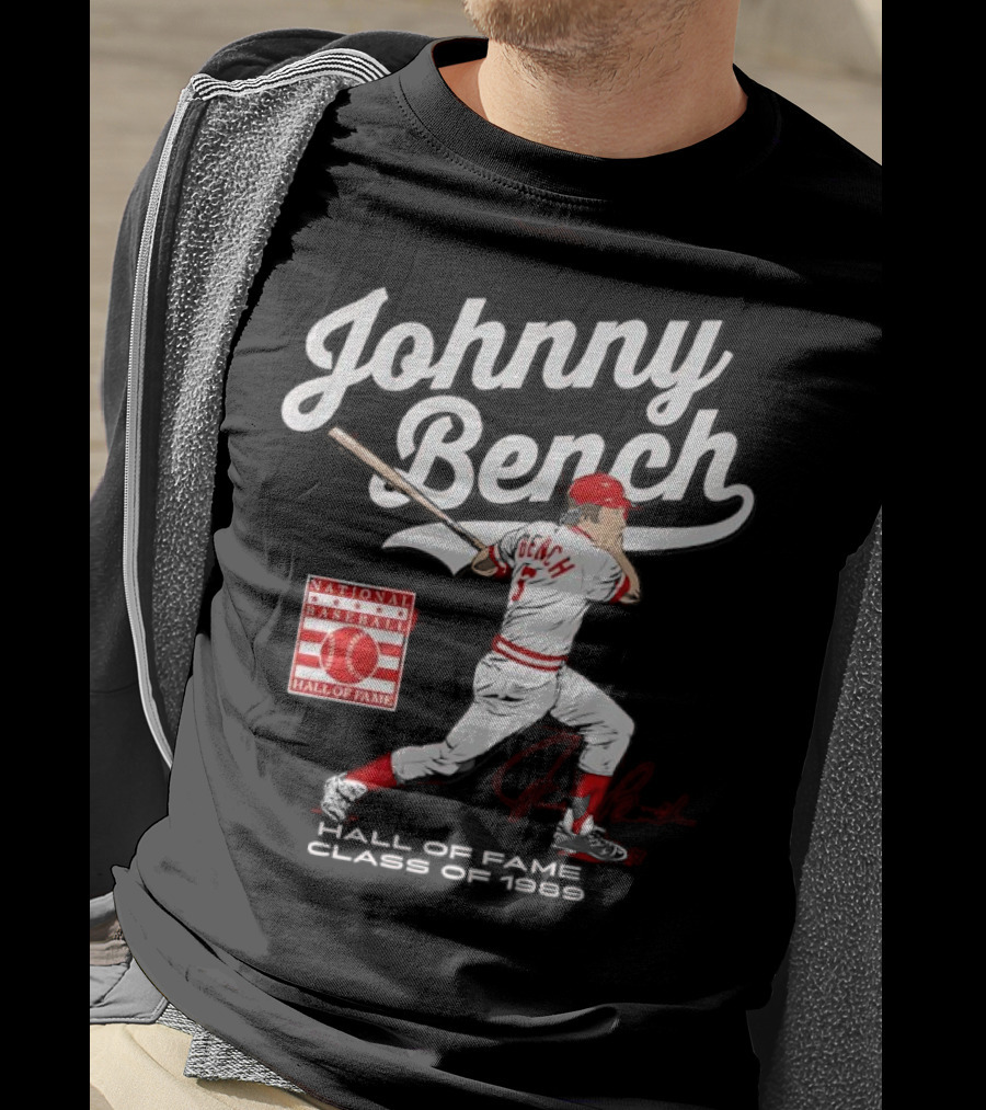 Johnny Bench National Baseball Hall Of Fame Class Of 1989 Signature T-Shirt