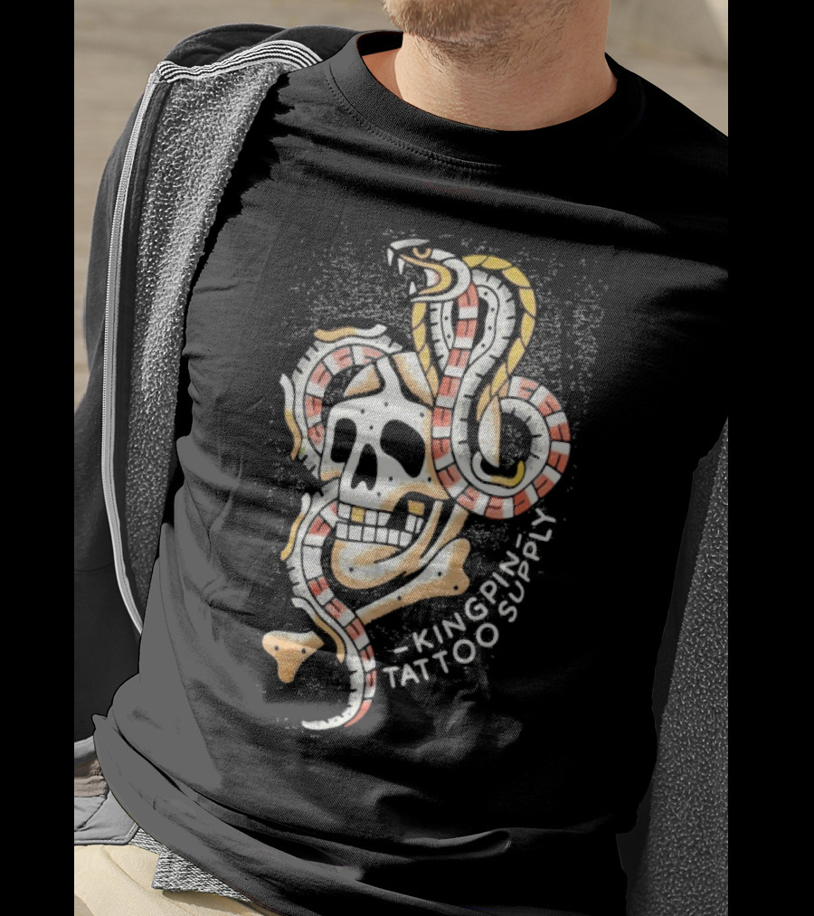 Kingpin Tattoo Supply Year Of The Snake Skull Vintage Style Graphic T-Shirt