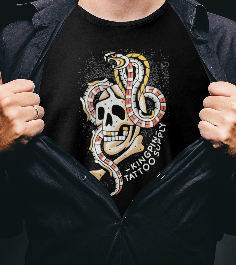 Kingpin Tattoo Supply Year Of The Snake Skull Vintage Style Graphic T-Shirt