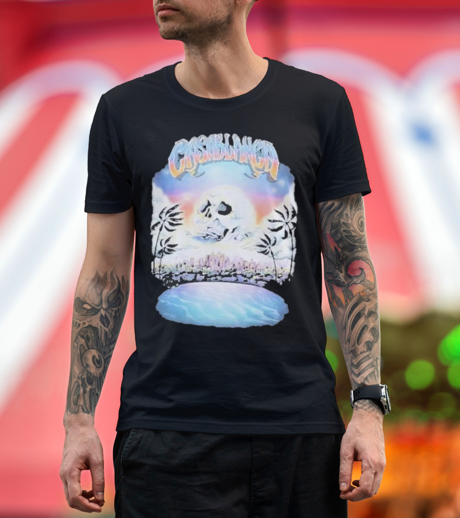 Laura Redman Club Casablanca Skull Palm Trees Sunset Coastal Scene T-Shirt