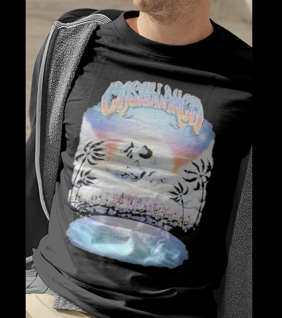 Laura Redman Club Casablanca Skull Palm Trees Sunset Coastal Scene T-Shirt