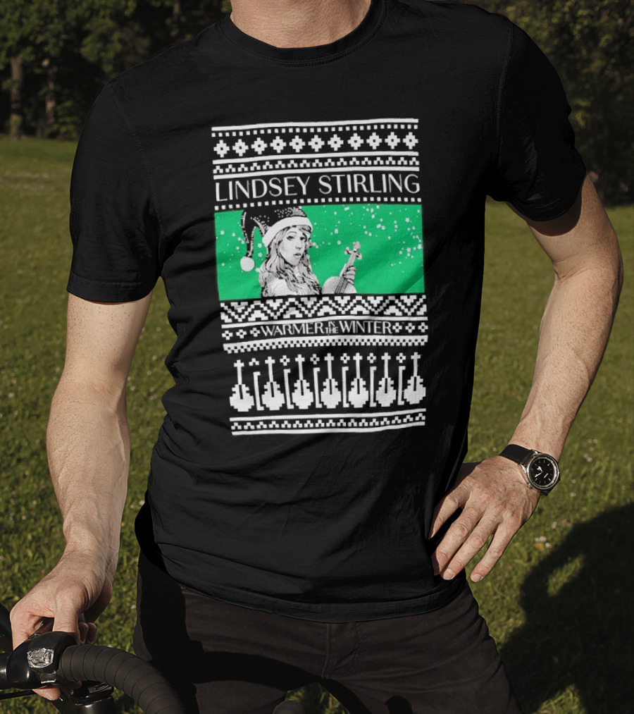 Lindsey Stirling Warmer In The Winter 8 Bit Ugly Holiday Xmas Christmas Santa Violin T-Shirt