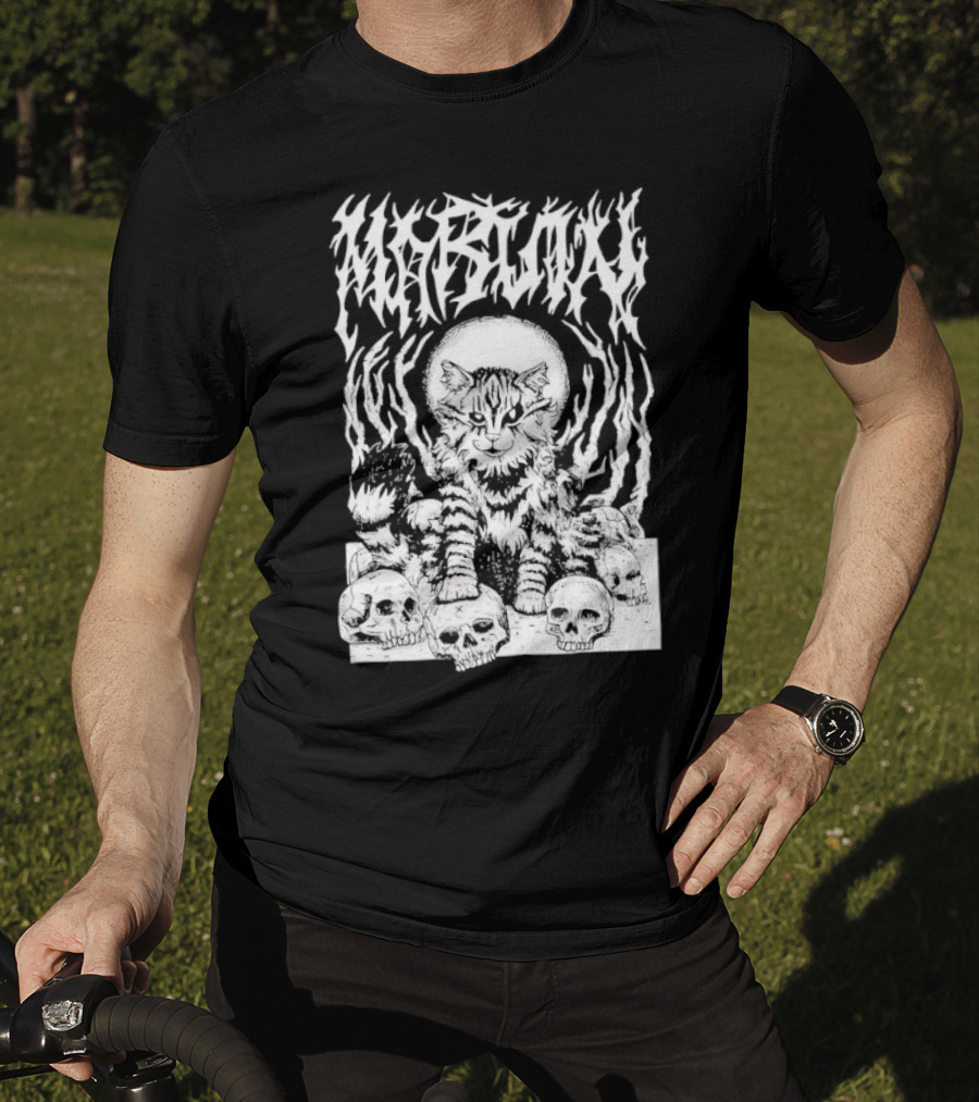 Metal Marvin Skull Cat By Beefaroni Flame Design T-Shirt