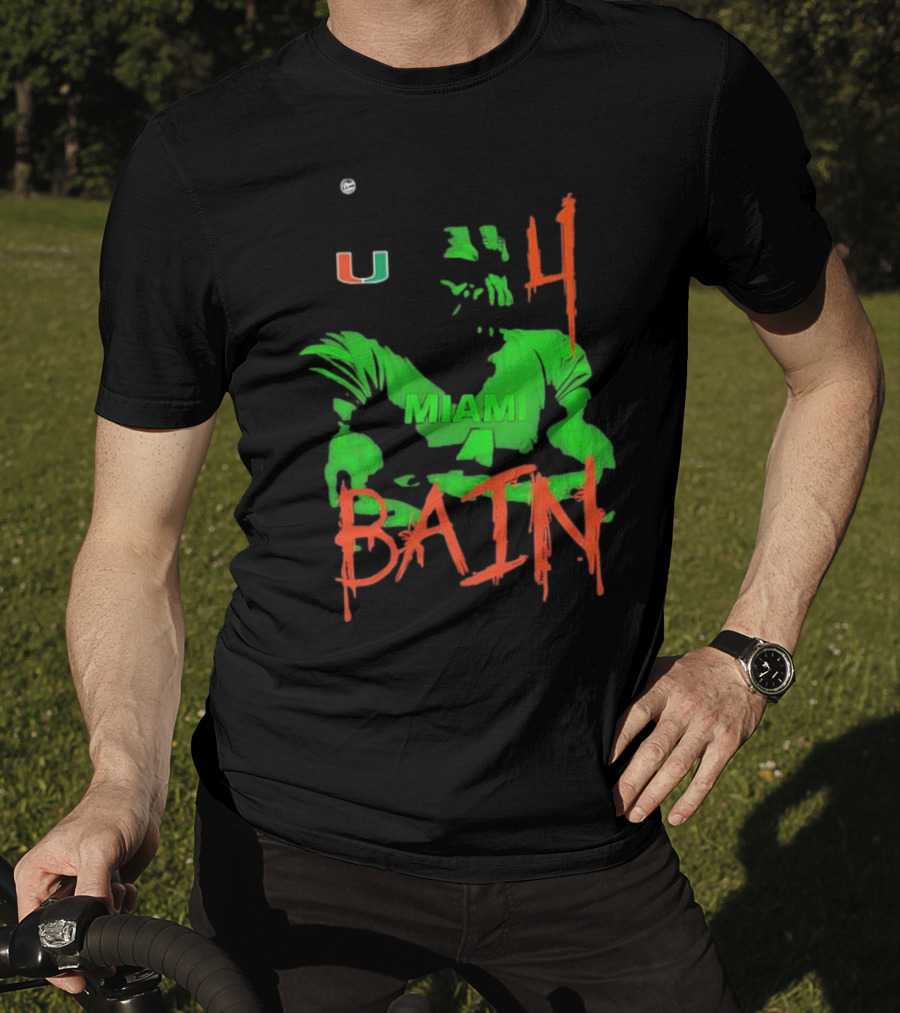 Miami Hurricanes Bain Player U 4 Green-Orange Heroes T-Shirt