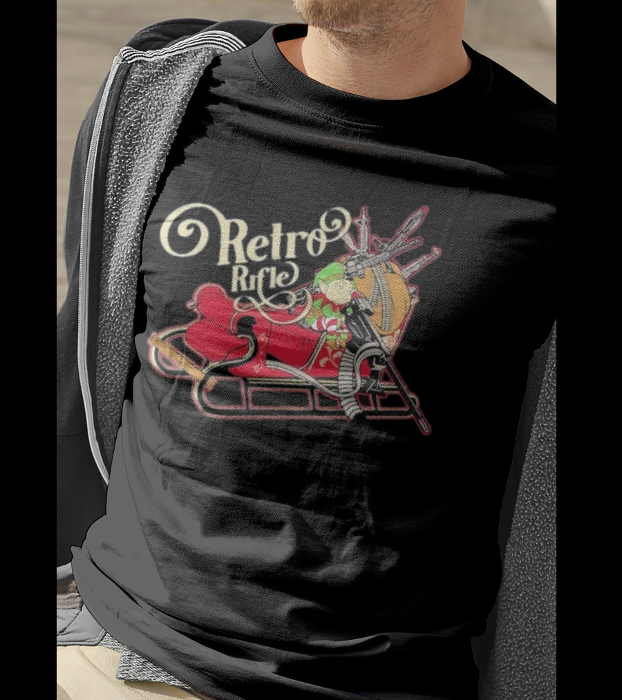Retro Rifle Christmas Airdrop Santa's Elf Sleigh T-Shirt