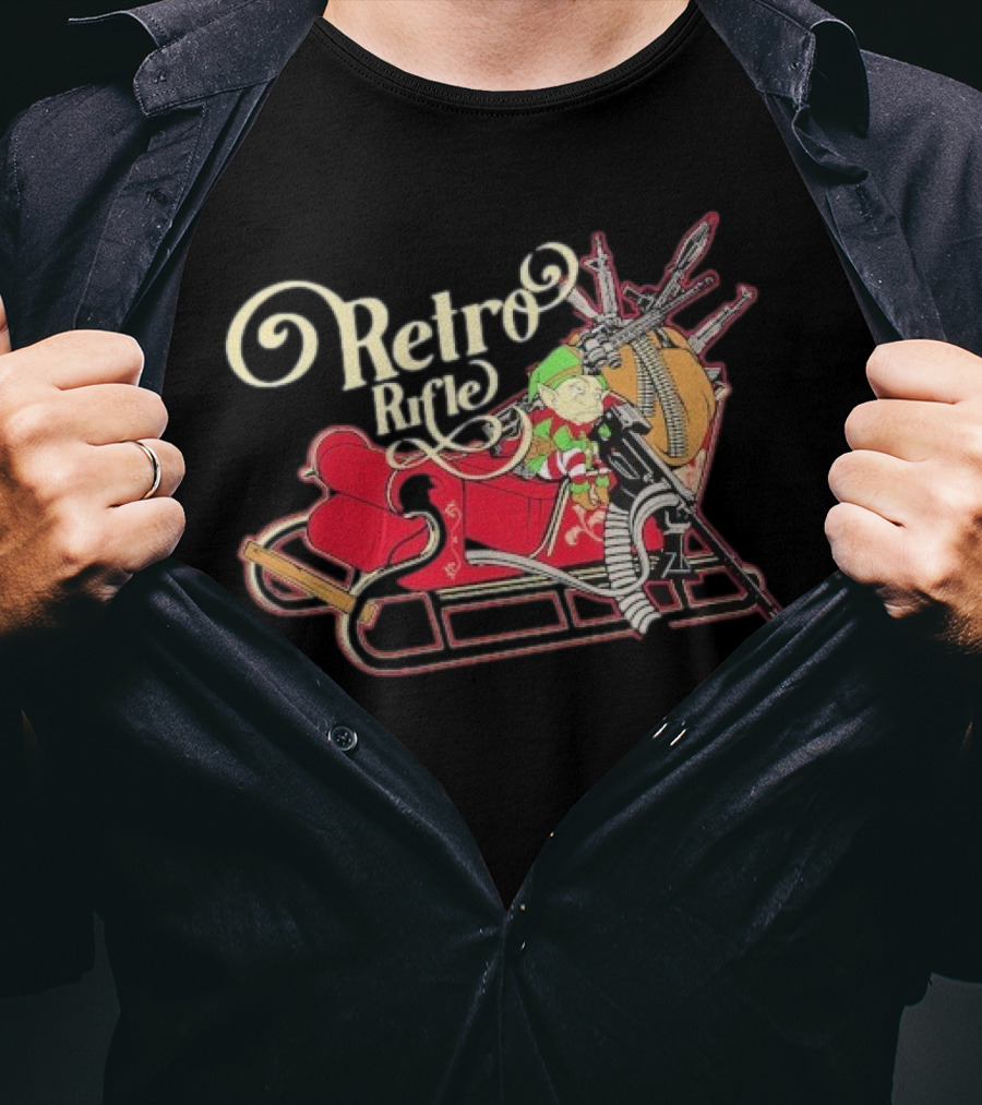 Retro Rifle Christmas Airdrop Santa's Elf Sleigh T-Shirt