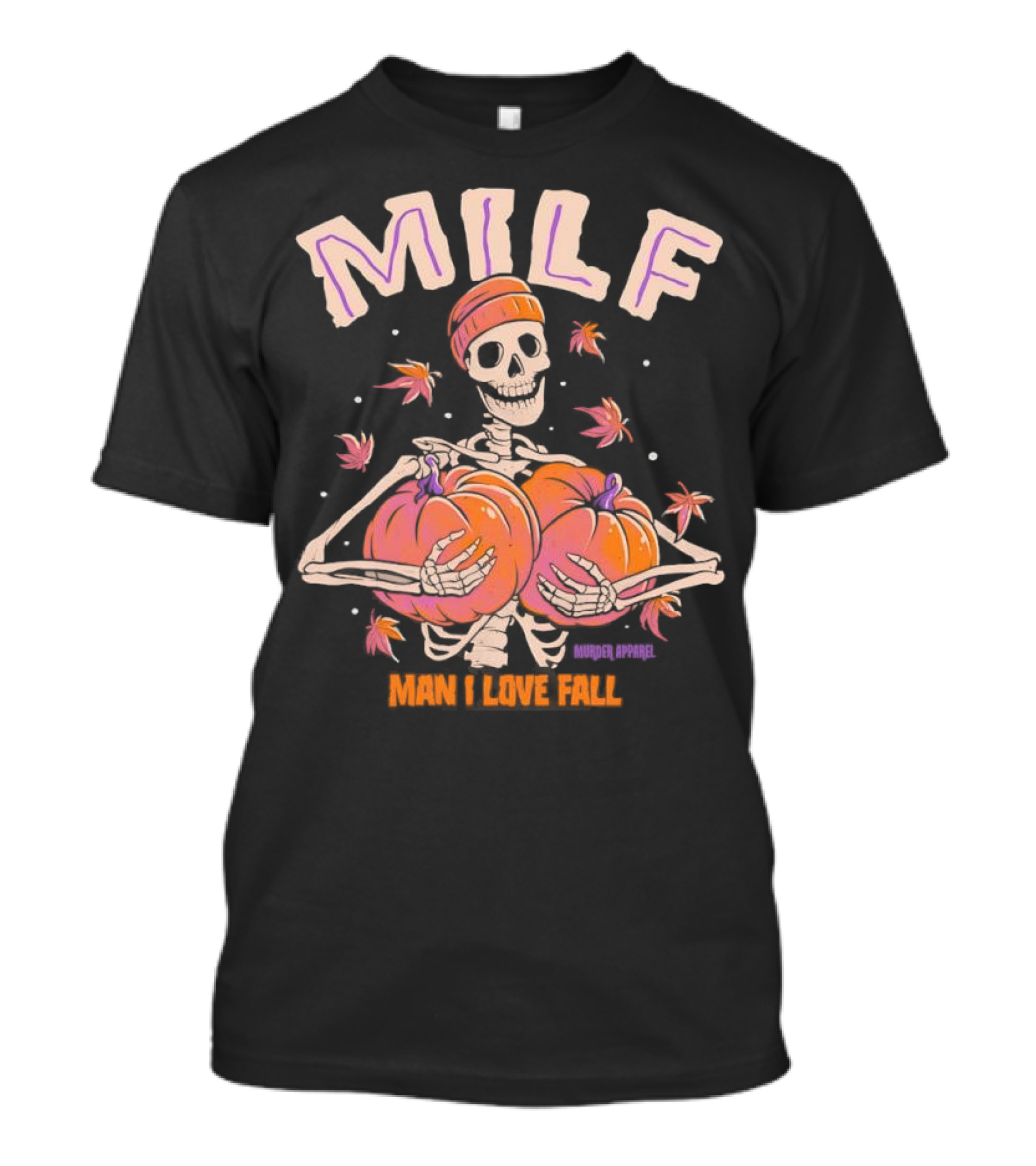 MILF Skeleton Man I Love Fall Pumpkins Leaves Vintage Halloween T-Shirt