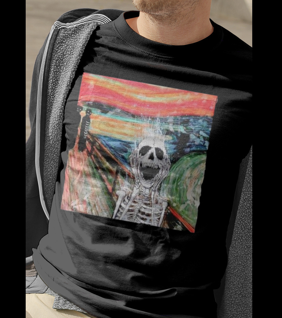 Skeleton Scream Edvard Munch Style Famous Painting Parody T-Shirt