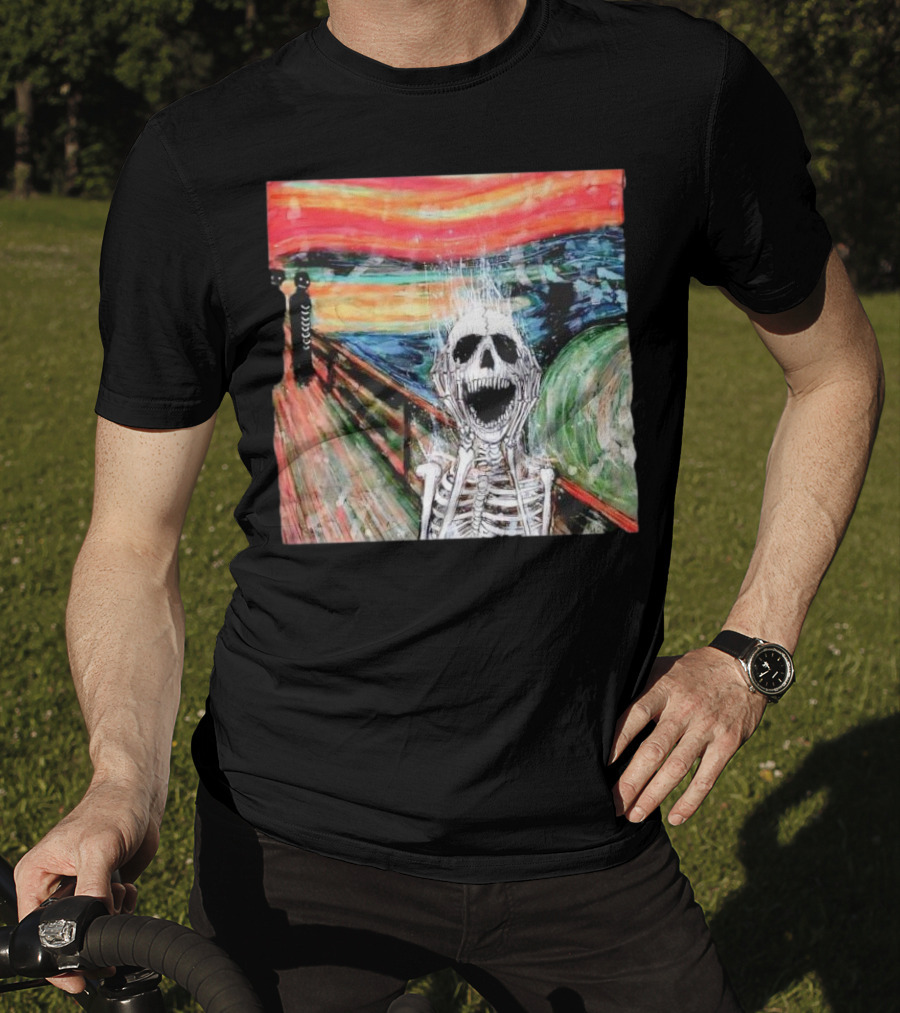 Skeleton Scream Edvard Munch Style Famous Painting Parody T-Shirt