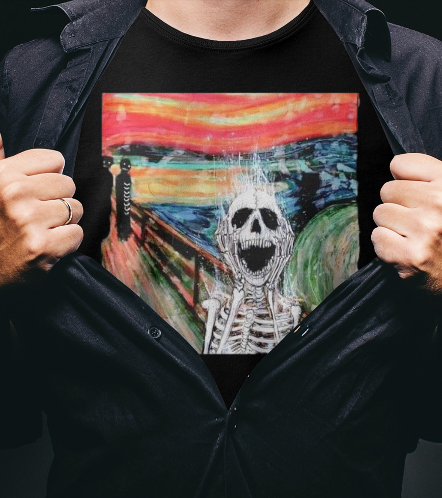 Skeleton Scream Edvard Munch Style Famous Painting Parody T-Shirt