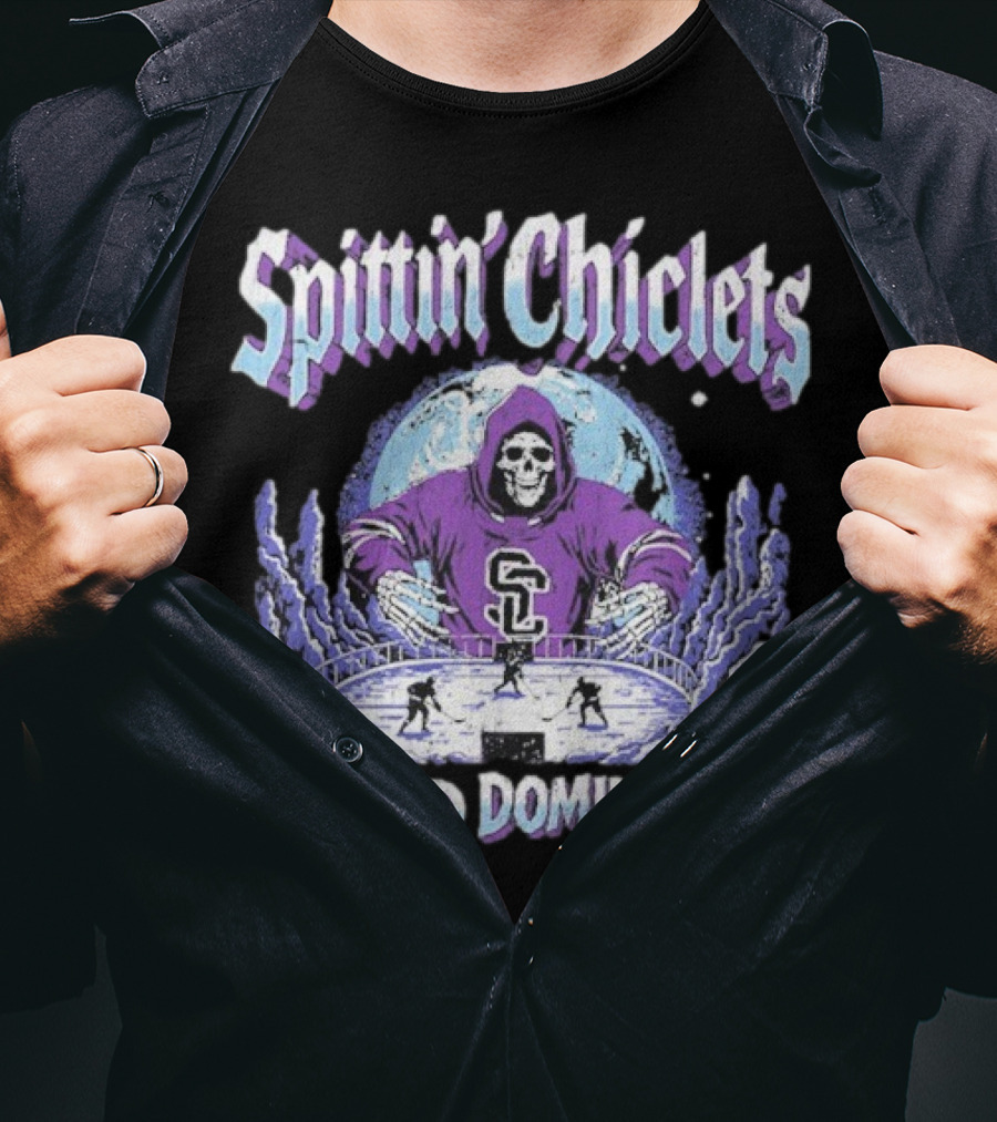 Spittin Chiclets Grim Reaper Hockey World Domination Moon T-Shirt