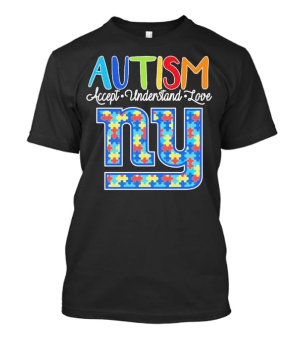 Autism Accept Understand Love NY Giants Puzzle Piece Pattern T-Shirt