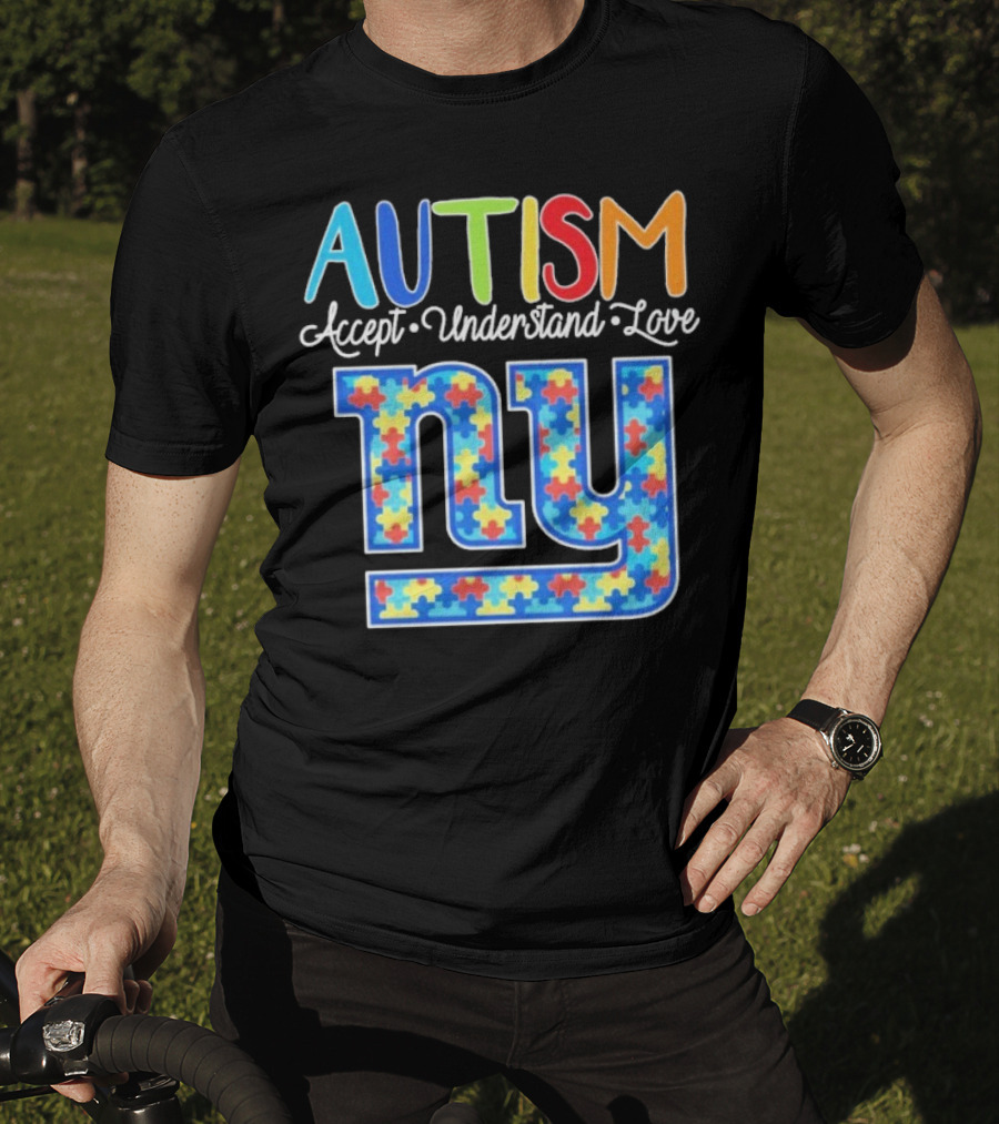 Autism Accept Understand Love NY Giants Puzzle Piece Pattern T-Shirt